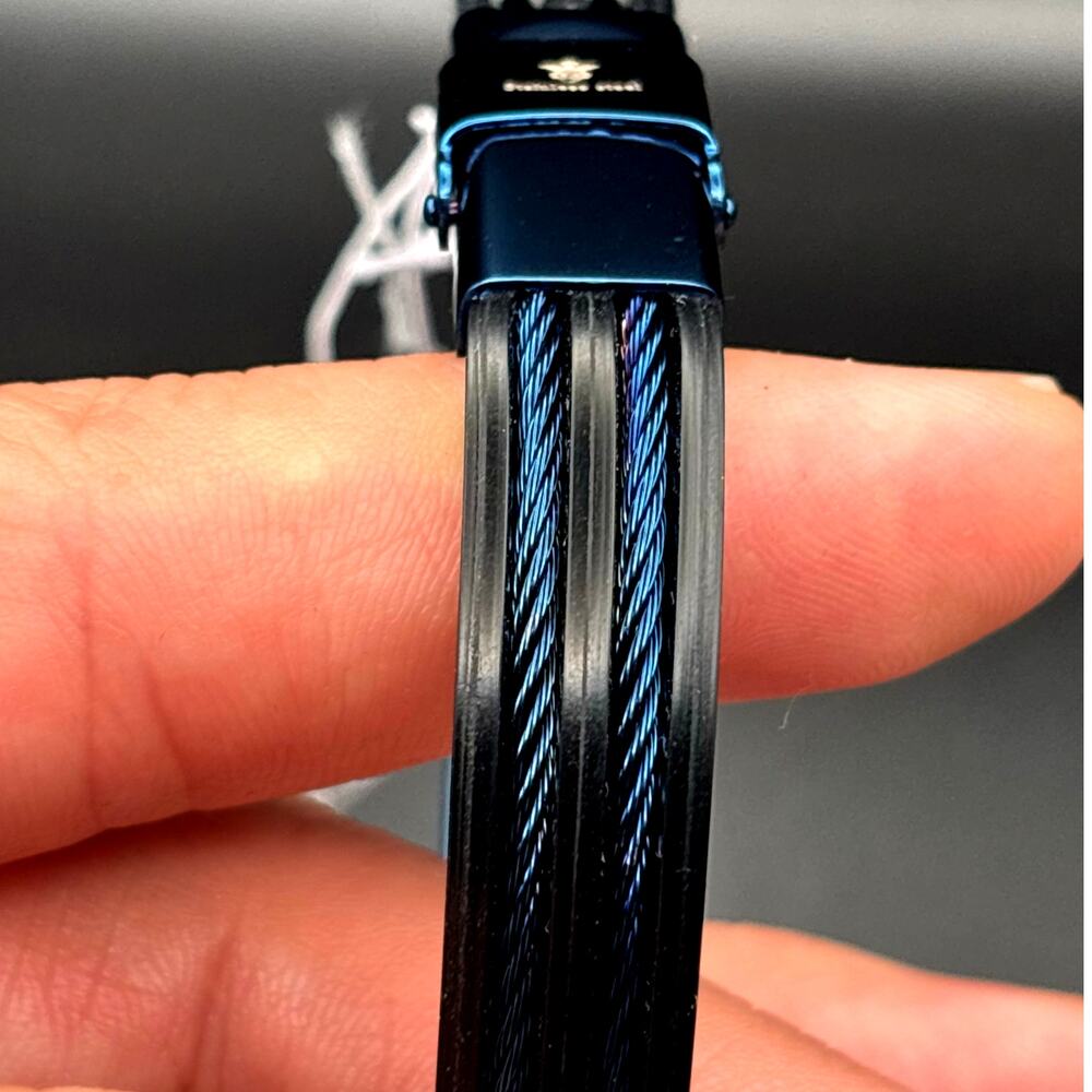 Blackjack BJB251BL Mens Blue Silicone Black Stainless Steel  Bangle ID Bracelet - Picture 13 of 17
